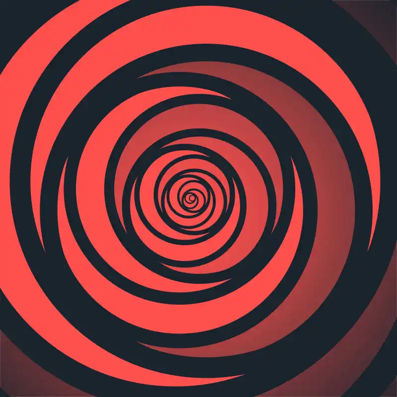 Red and black spiral pattern creating a hypnotic vortex effect.